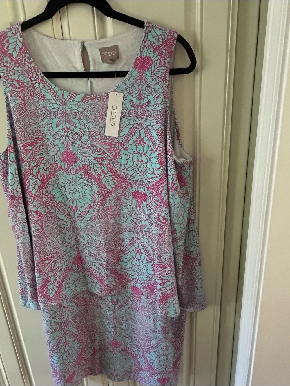 Chico's Mint and Pink Sleeveless Floral Print dress